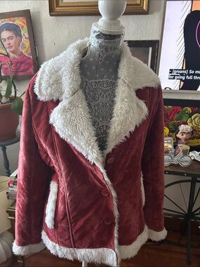vintage-style rust-colored faux suede or velvet jacket